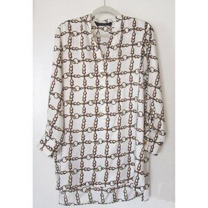 Shirt dress with V-neck and gold chain pattern by Zara, size M